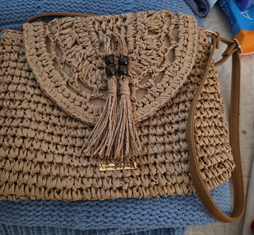 Catherine Malandrino Tan Woven Tassel Crossbody Bag